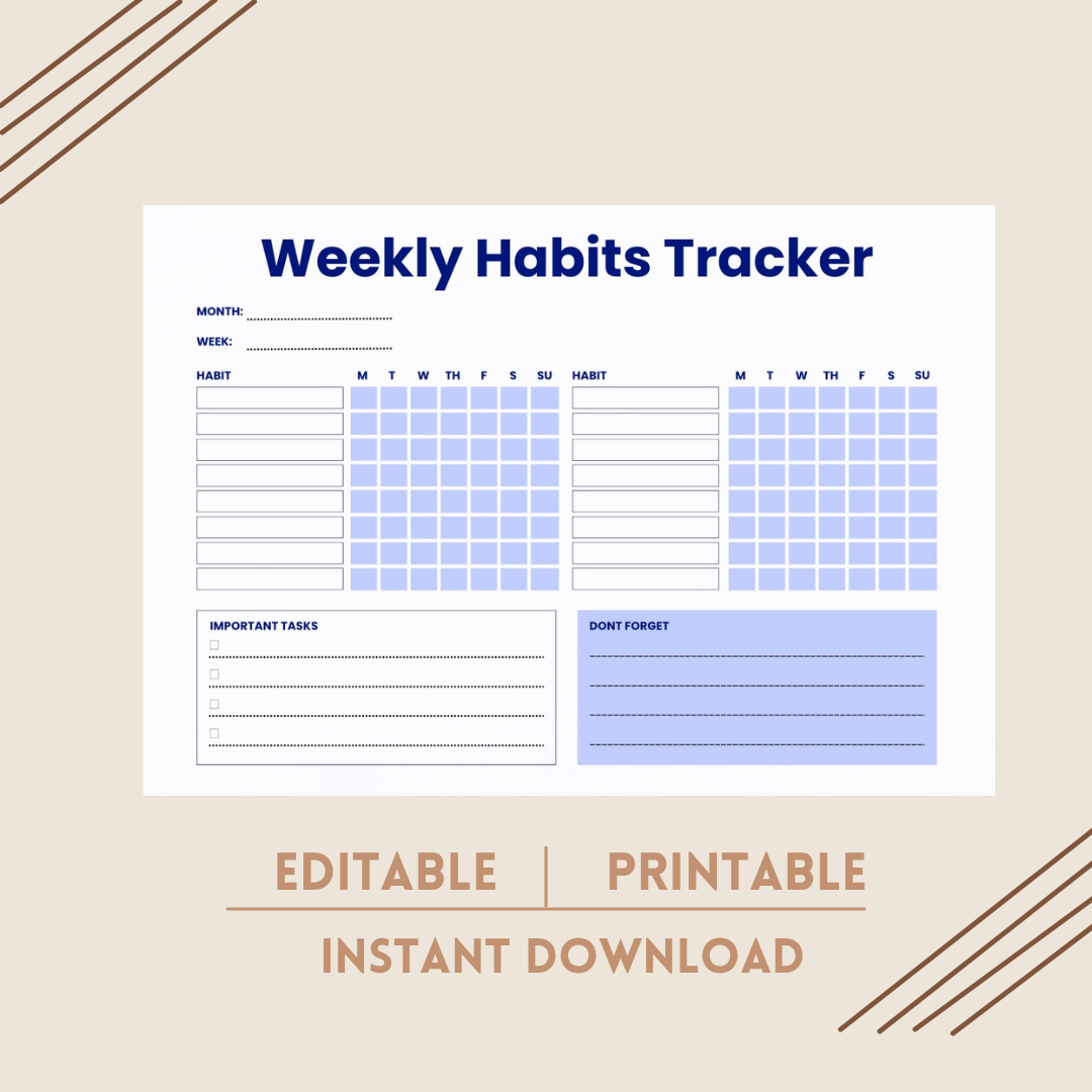 Weekly Habits Tracker Printable | Minimalist Habit Planner | Editable Routine Tracker | Productivity Template | Instant Download