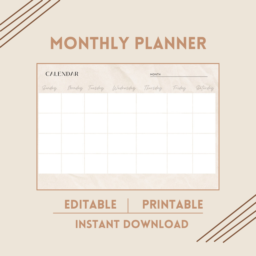 Editable Canva Monthly Calendar | Minimalist Planner (Digital Download)